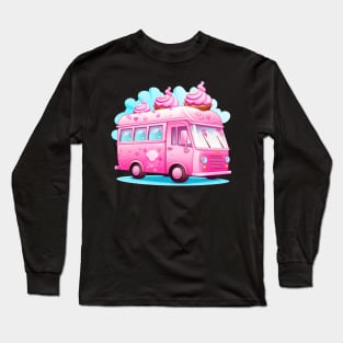 Ice cream Van vintage Hot pink cute illustration Long Sleeve T-Shirt